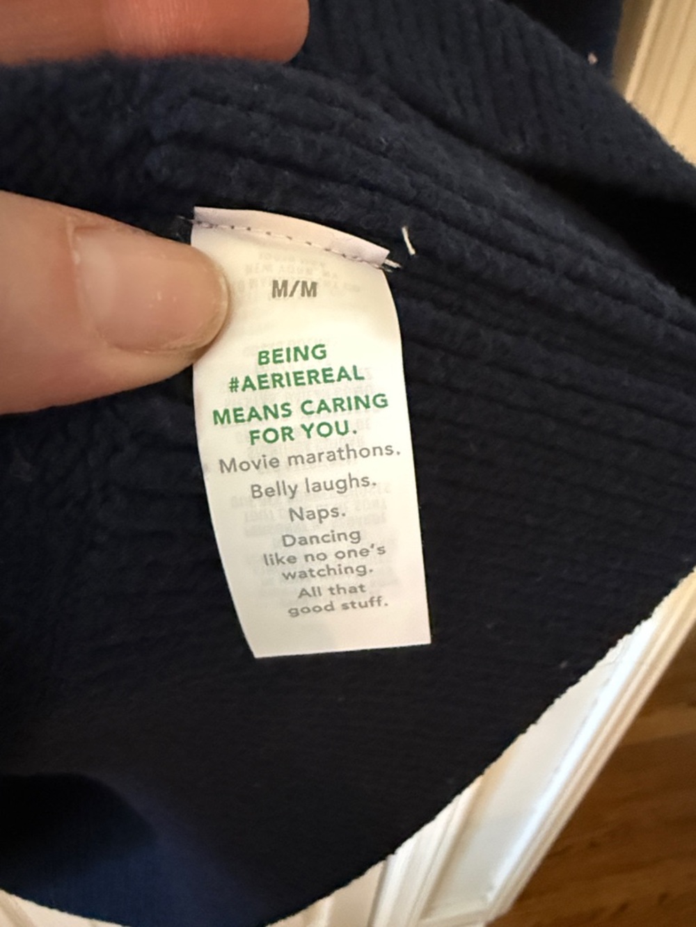 aerie Navy and White Striped vneck Polo Sweater Medium - Picture 7 of 10
